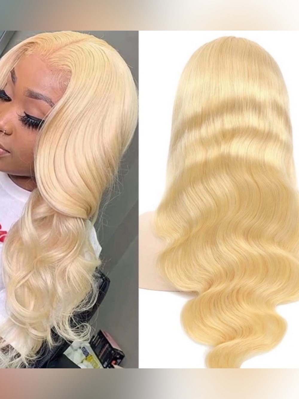 24” Blonde‎ #613 Body Wave Human Hair Wig 13x6 HD Lace Front #068